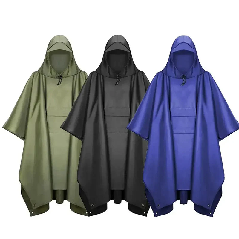 3 In 1 Outdoor Military Raincoat Hooded Sleeve Waterproof Rain Poncho Motorcycle Rain Cover Camping Hiking Travel Rainwear Tent - Image 4