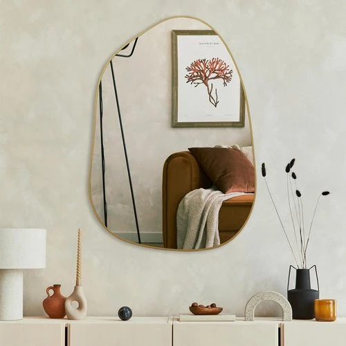 Asymmetrical Gold Mirror 28x20, Wood Frame, Home Decor - Image 8