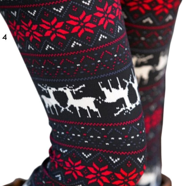 Christmas Print Leggings Women Slim Fit Elastic Pants Elk Snowflakes Striped Harajuke Leggings Female Flowers Pants Xmas Gifts - Image 3