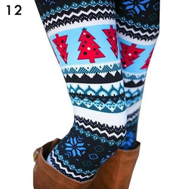 Christmas Print Leggings Women Slim Fit Elastic Pants Elk Snowflakes Striped Harajuke Leggings Female Flowers Pants Xmas Gifts - Image 4