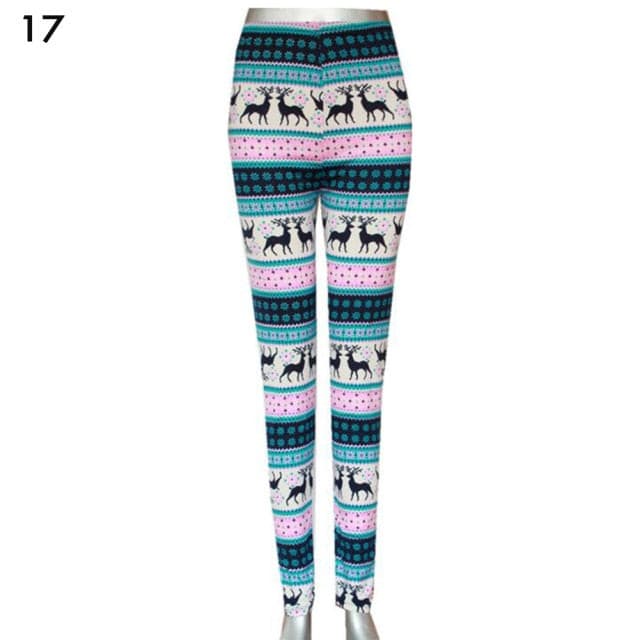 Christmas Print Leggings Women Slim Fit Elastic Pants Elk Snowflakes Striped Harajuke Leggings Female Flowers Pants Xmas Gifts - Image 8