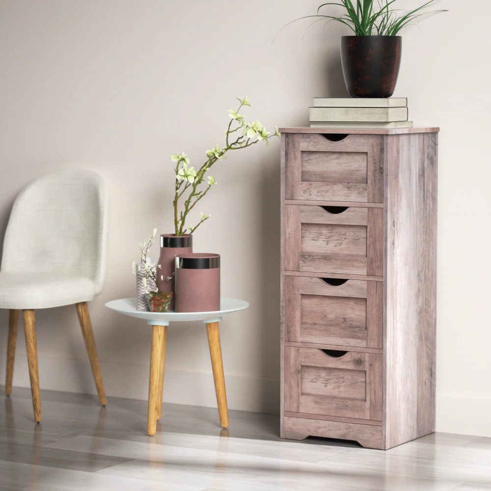 Floor Cabinet Wooden Storage Cabinet Home Office Living Room Bathroom Side Table Sturdy Modern 4 Drawers Grey - Image 7