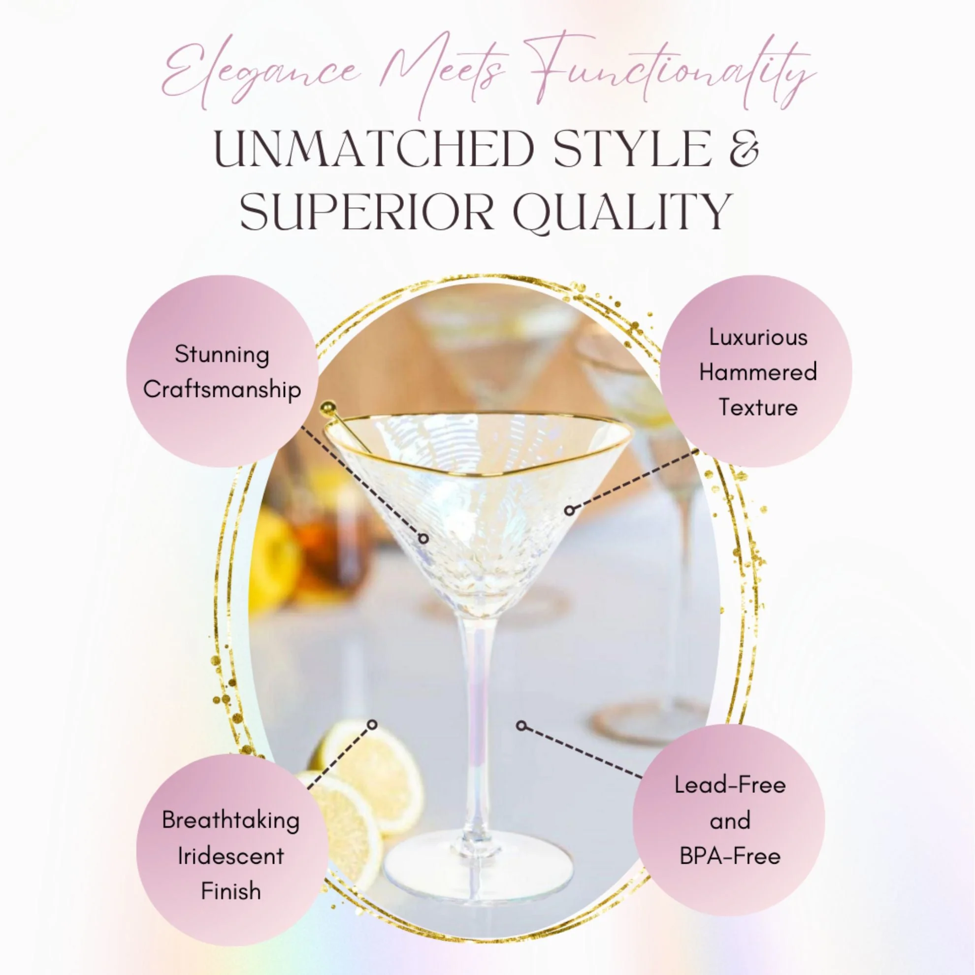 Iridescent Hammered Martini & Cocktail Glasses - Image 3