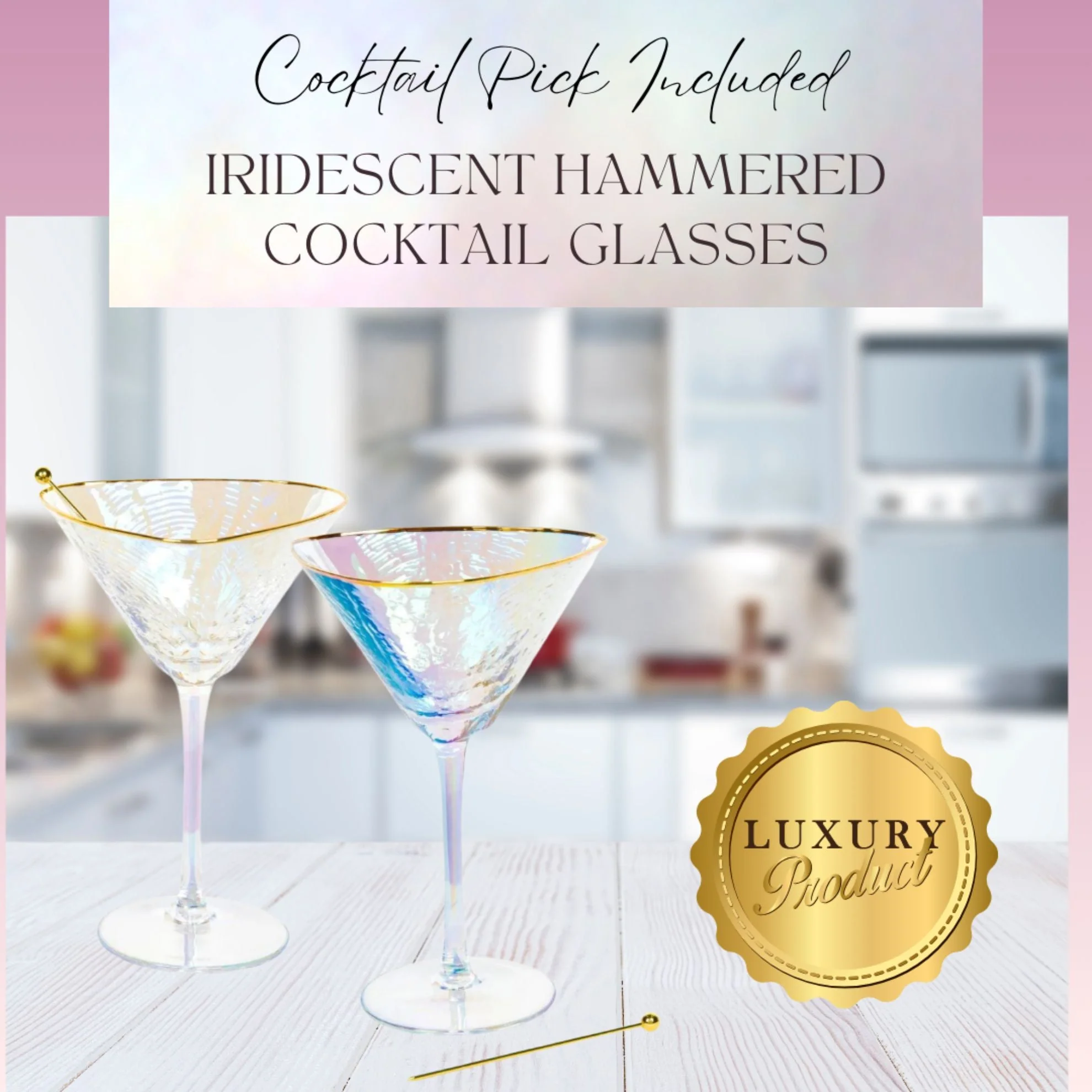 Iridescent Hammered Martini & Cocktail Glasses - Image 4