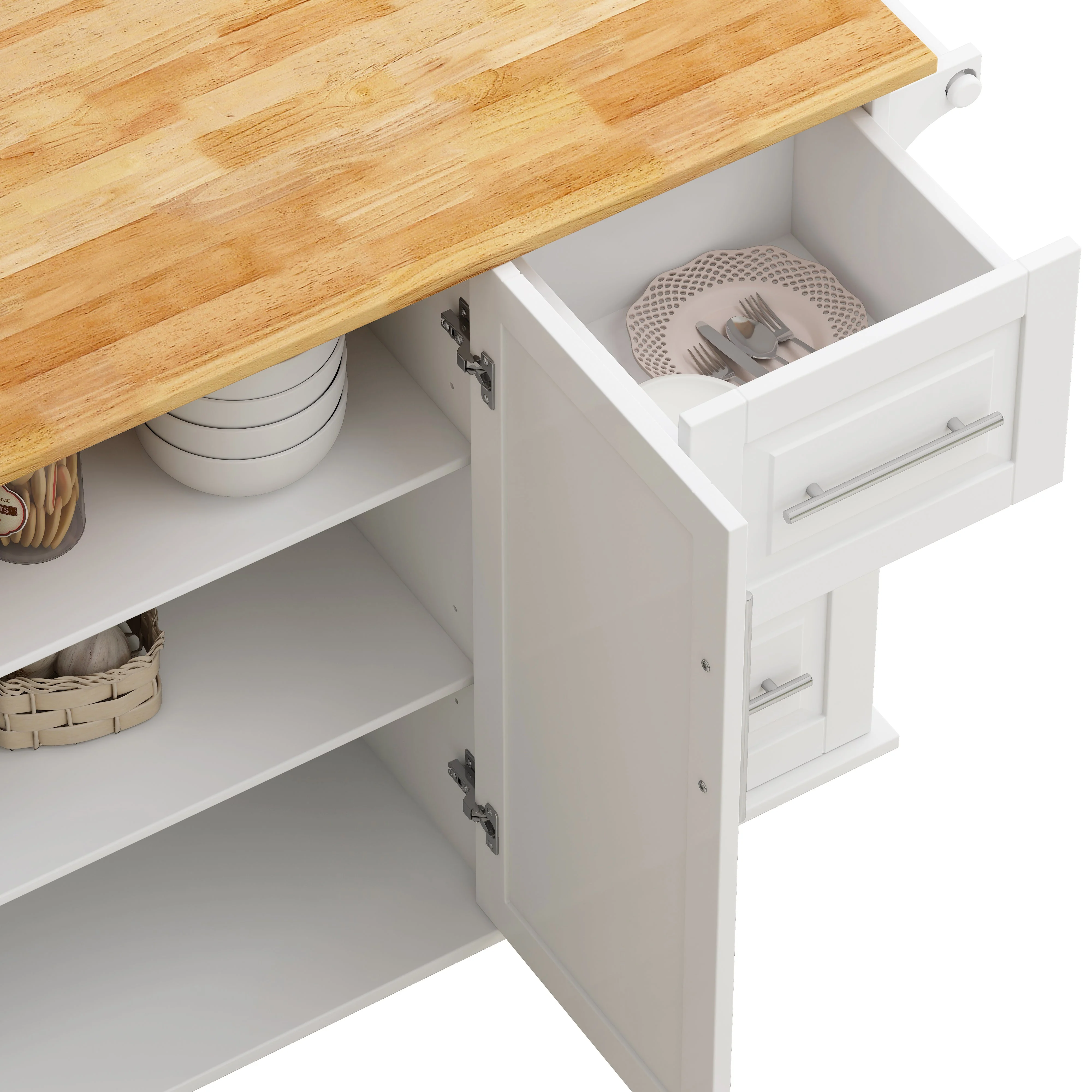 Kitchen Island Cart with 2 Door Cabinet and Three Drawers,43.31 Inch Width with Spice Rack,Towel Rack (White) - Image 5