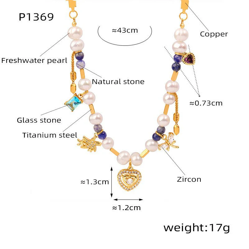 Mix Match Geometric Abstract Material Natural Stone Freshwater Pearl Titanium Steel Embellished Necklace Stitching Heavy Industry to Create Copper Material Chain - Image 5