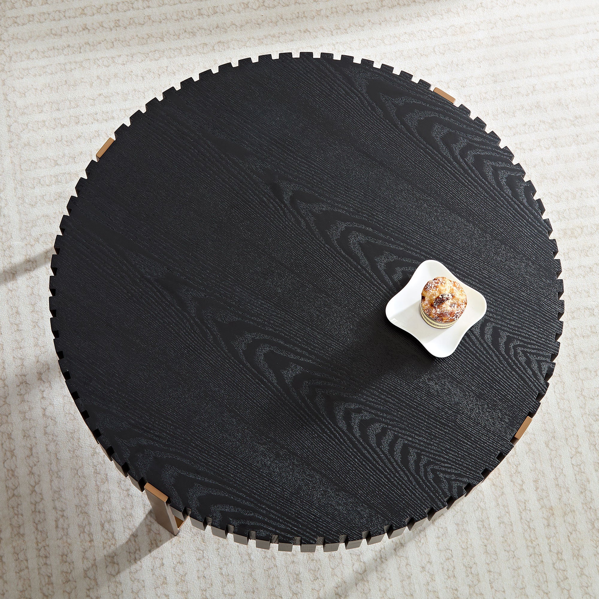 Modern Handcraft Drum Coffee Table 31.5 inch Round Coffee Table for Living Room,Small Coffee Table with Sturdy Pedestal,Black - Image 5