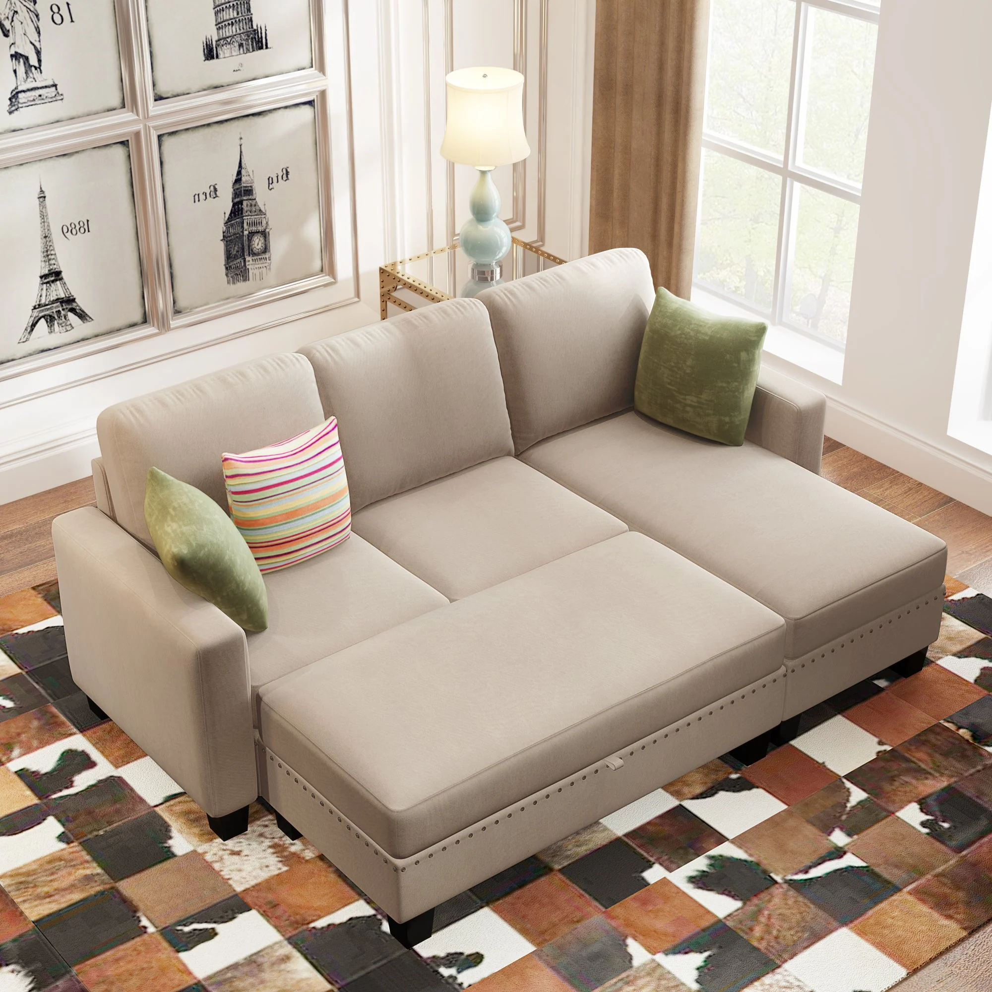 [New]81" Reversible Sectional Couch with Storage Chaise L-Shaped Sofa for Apartment Sectional Set Warm Grey - Image 5