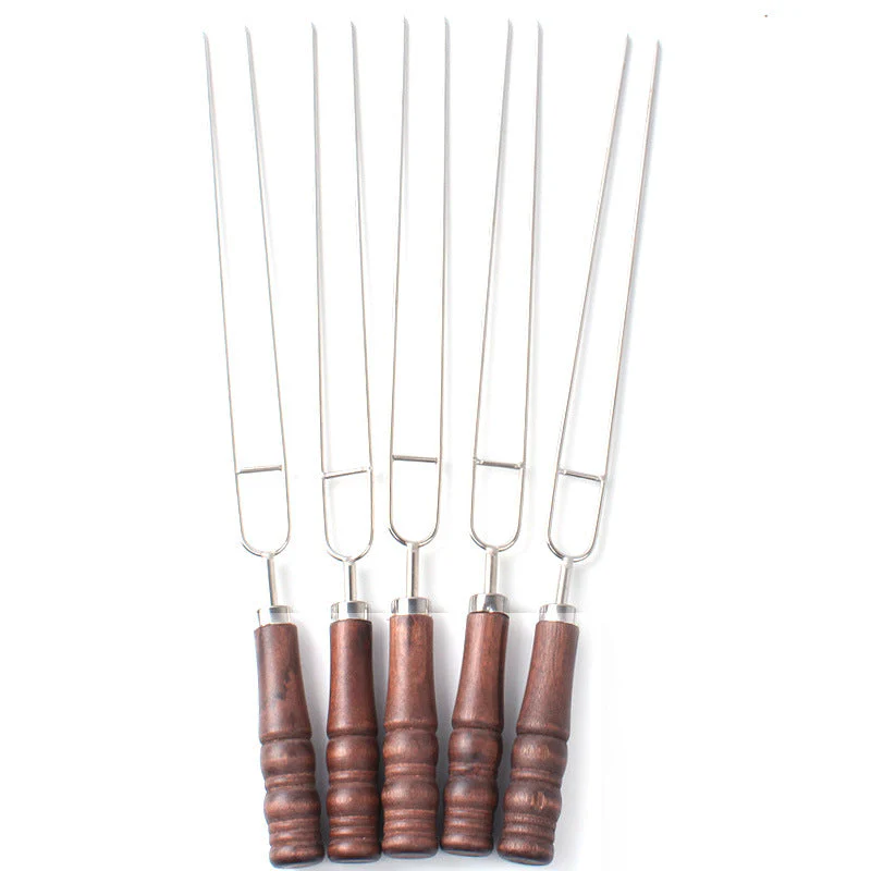 Outdoor Grill Grill Fork Wood Handle U Type Grill Pin Stainless Steel Grill Stick Wood Handle U Type Roast Pin Picnic Grill Meat - Image 9