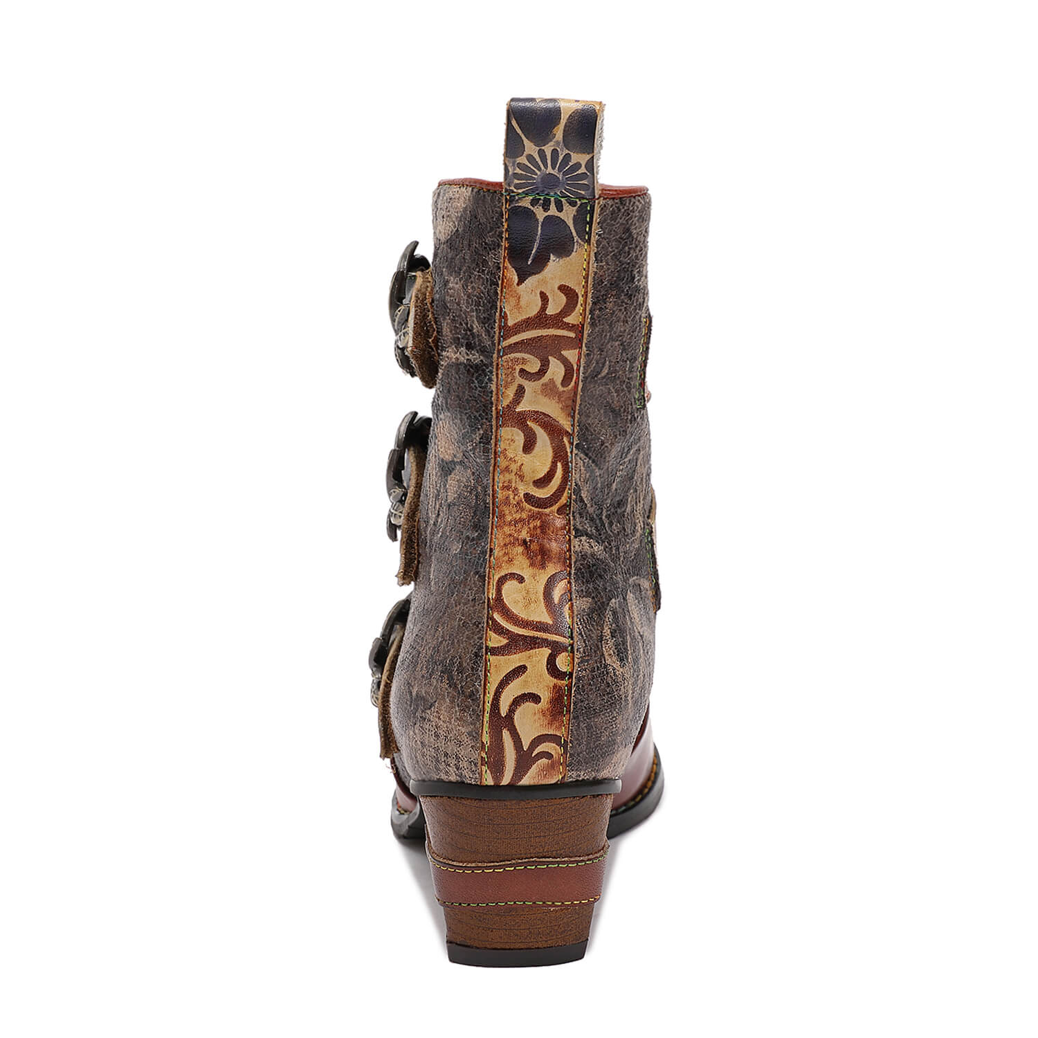 Retro Handmade Vintage Embossed Buckle Leather Boots - Image 8