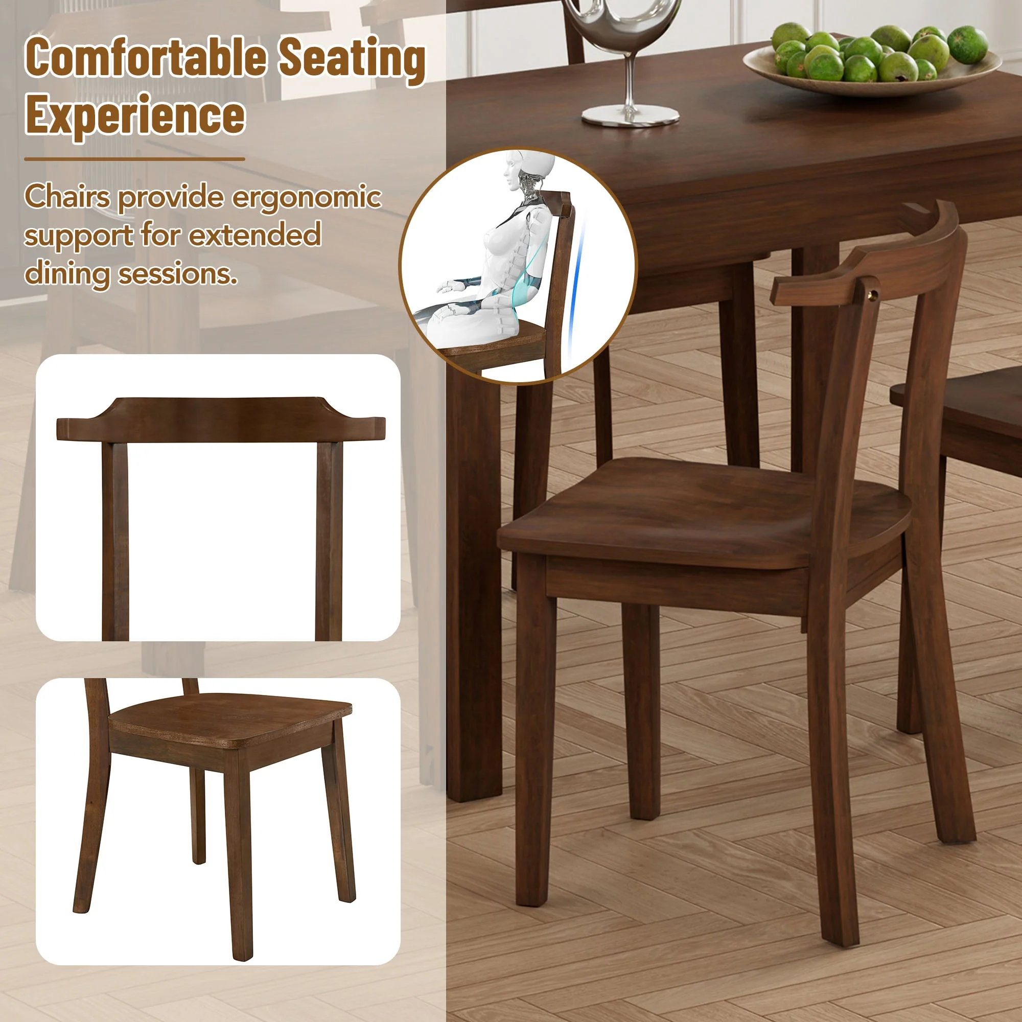 TOPMAX 65 "5-piece set with wheels and expandable dining table set 17.7" pull-out side table and small dining chair Brown - Image 10